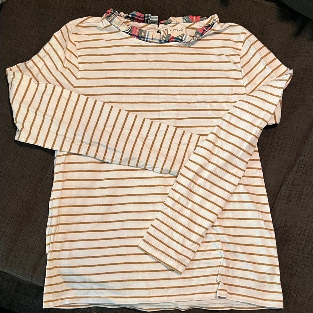 Crewcuts White and Tan Long Sleeve Tee